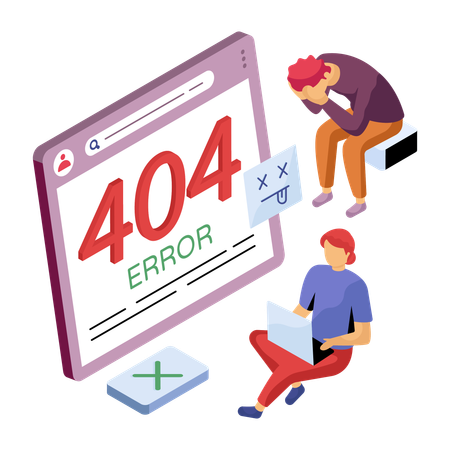 Los empleados trabajan en el error 404  Ilustración