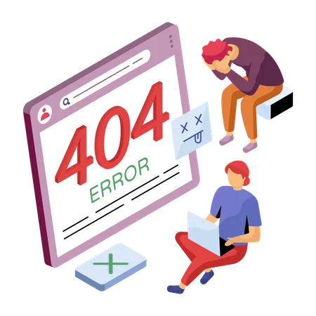 Los empleados trabajan en el error 404  Ilustración