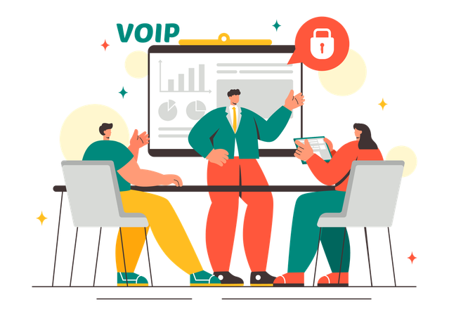 Los empleados trabajan en la seguridad de VOIP  Ilustración