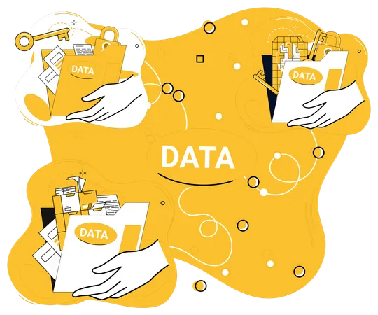 Empleados trabajando en el desarrollo de algoritmos de datos  Ilustración