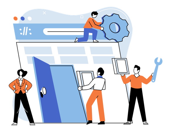 Empleados que trabajan en la configuración del sistema  Illustration