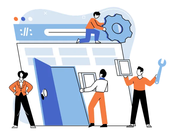 Empleados que trabajan en la configuración del sistema  Illustration