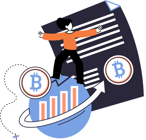 Employé analysant l'analyse graphique du bitcoin  Illustration