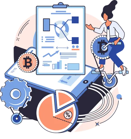 Un employé analyse le graphique Bitcoin  Illustration