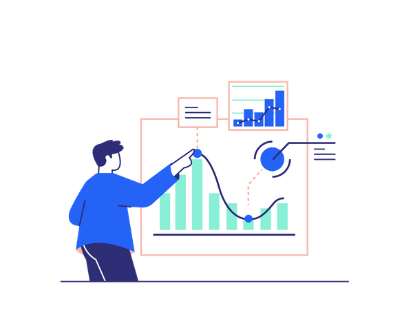 Employé analysant la croissance des ventes  Illustration