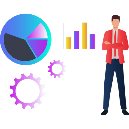 L'employé analyse les données du graphique Pi  Illustration