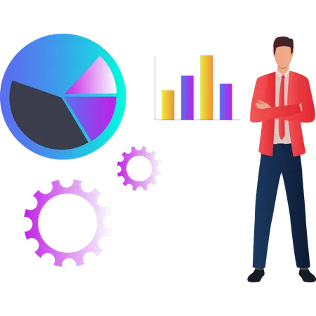 L'employé analyse les données du graphique Pi  Illustration