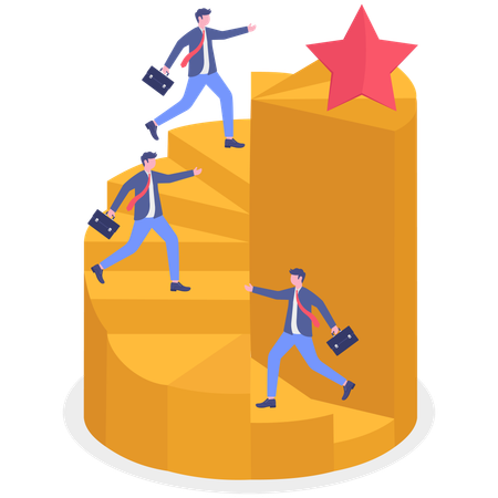 Employe climbing up achievement stairs  Illustration