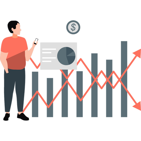 Un employé est confus lorsqu'il voit un graphique d'entreprise  Illustration