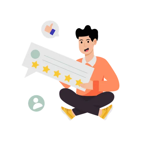 Un employé consulte les commentaires des clients  Illustration