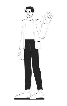Un employé coréen accessible en blazer salue  Illustration