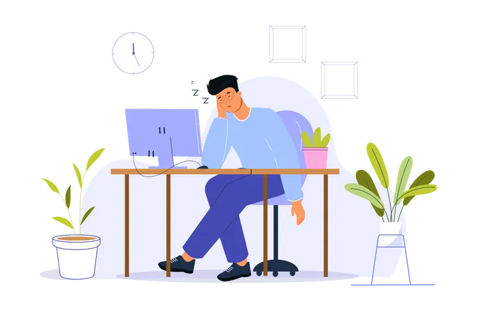 Employé de bureau dormant sur une chaise  Illustration