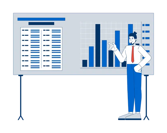 Employé de bureau masculin analysant un graphique à barres  Illustration