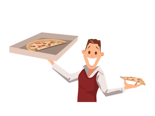 Employé de bureau tenant une boîte à pizza et une tranche  Illustration