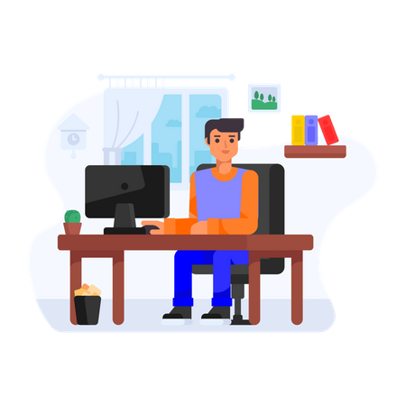 Employé de bureau travaillant à distance  Illustration