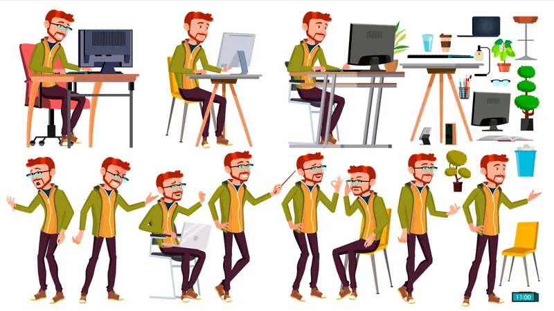 Employé de bureau travaillant au bureau  Illustration