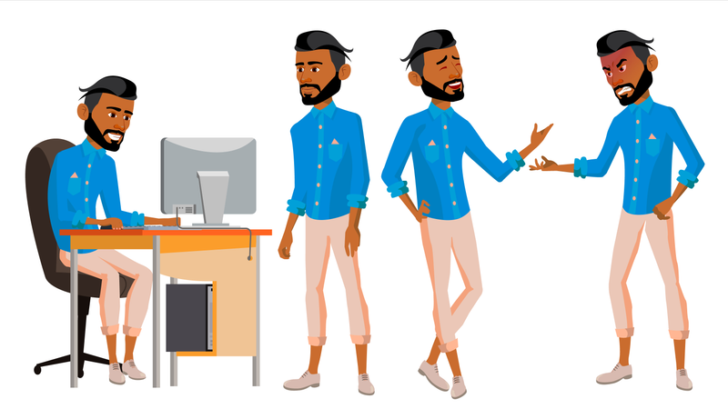 Employé de bureau travaillant sur un bureau au bureau  Illustration