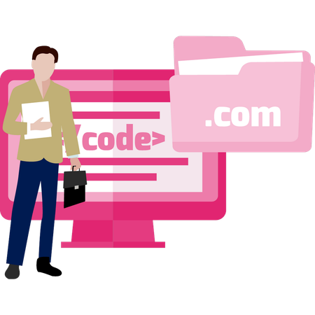 Un employé de bureau travaille sur le site Web du code  Illustration