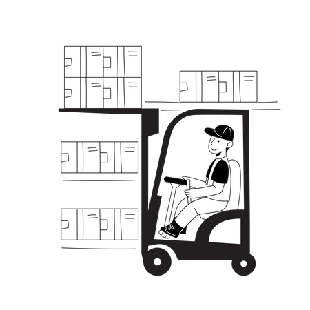 Employé d'entrepôt utilisant un chariot élévateur  Illustration