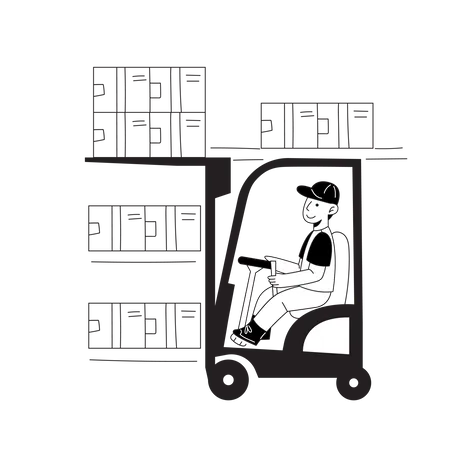 Employé d'entrepôt utilisant un chariot élévateur  Illustration