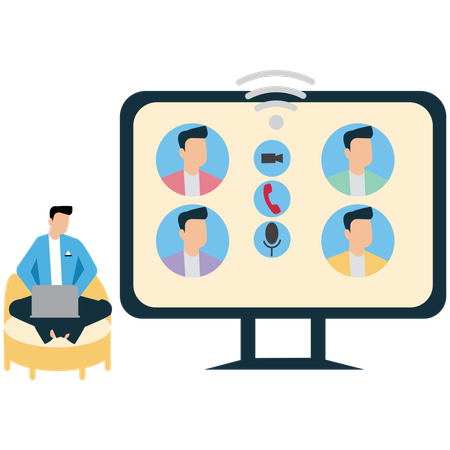 Employé d'entreprise effectuant un travail à distance dans le monde numérique  Illustration