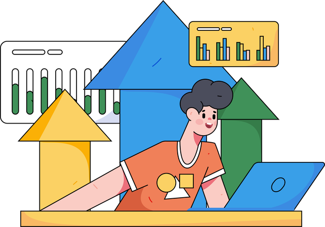 Employé d'entreprise travaillant sur des données d'analyse commerciale  Illustration