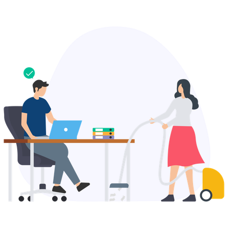 Employé de bureau travaillant sur le nettoyage des bureaux  Illustration