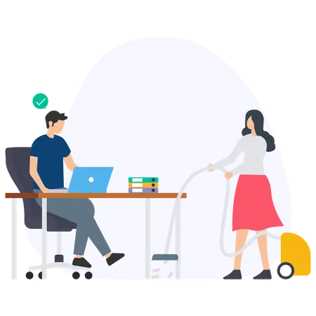 Employé de bureau travaillant sur le nettoyage des bureaux  Illustration