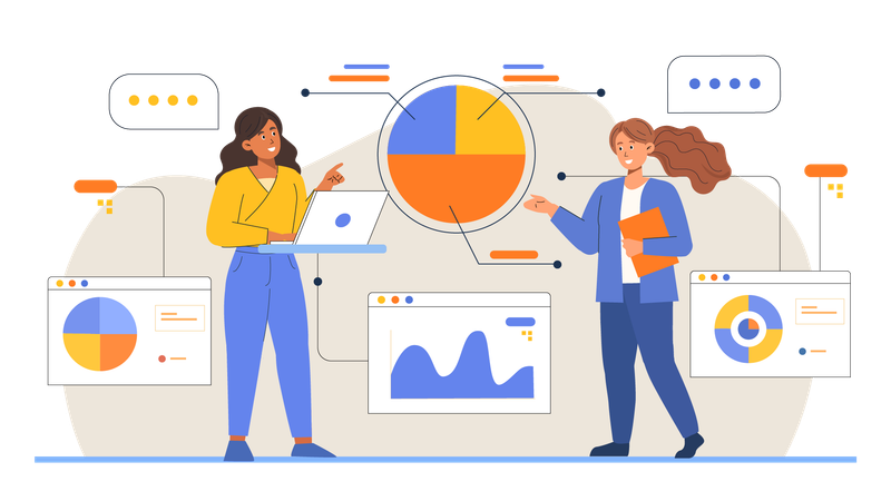 Un employé discute d'une analyse commerciale lors d'une réunion  Illustration