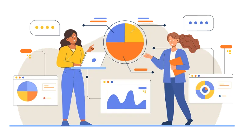 Un employé discute d'une analyse commerciale lors d'une réunion  Illustration