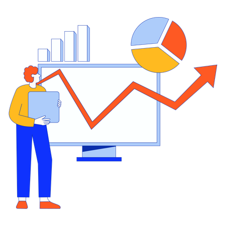 Un employé discute de l'analyse du graphique des bénéfices  Illustration