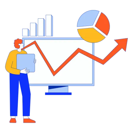 Un employé discute de l'analyse du graphique des bénéfices  Illustration