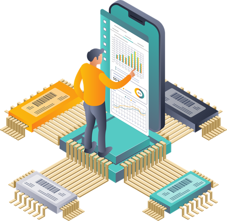 Employé effectuant des analyses commerciales  Illustration