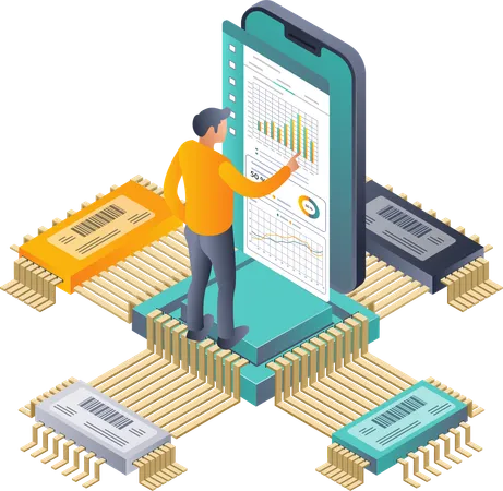 Employé effectuant des analyses commerciales  Illustration