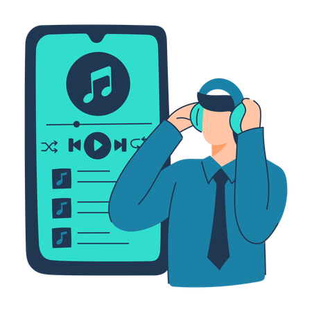 L'employé écoute de la musique sur l'application Music Player  Illustration