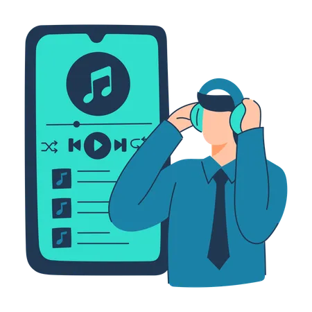 L'employé écoute de la musique sur l'application Music Player  Illustration