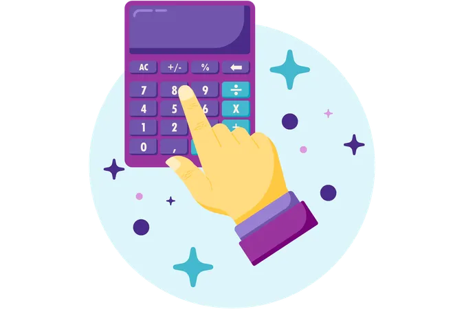 Employé effectuant des calculs sur une calculatrice  Illustration