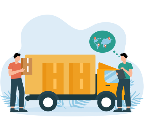 Employé effectuant une livraison par camion  Illustration