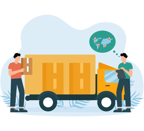 Employé effectuant une livraison par camion  Illustration