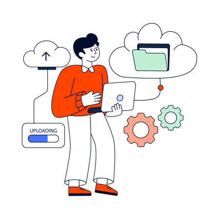 Employé effectuant un téléchargement sur le Cloud  Illustration