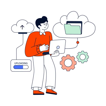 Employé effectuant un téléchargement sur le Cloud  Illustration