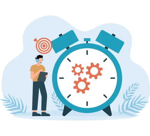 Employé effectuant la configuration de l'horloge  Illustration