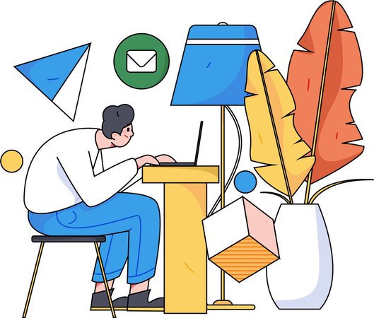 Employé envoyant des e-mails  Illustration