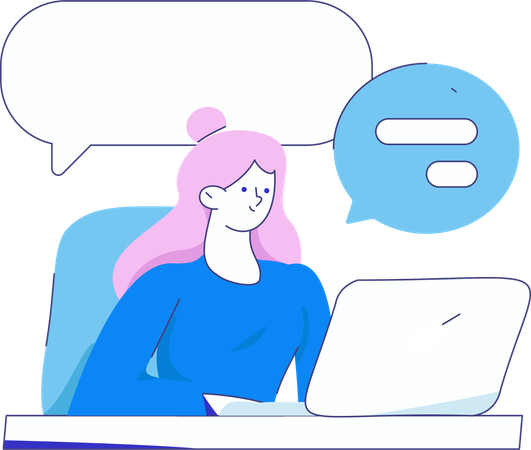 L'employé envoie des conversations en ligne aux clients  Illustration