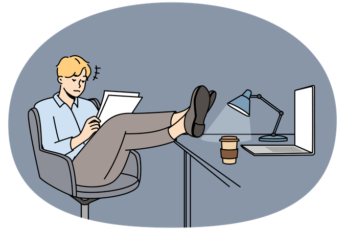 L'employé est au bureau en dehors des heures normales en raison d'une échéance  Illustration