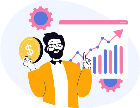 Un employé explique l'analyse de la croissance financière lors d'une réunion  Illustration