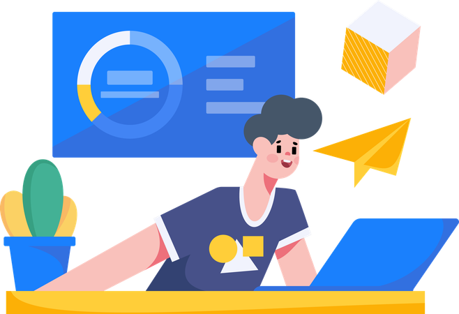 Employé faisant du marketing par e-mail  Illustration