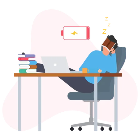 Employé fatigué qui dort sur la table du bureau  Illustration