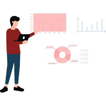 Employé masculin pointant vers le graphique d'affaires  Illustration