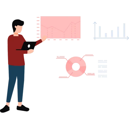 Employé masculin pointant vers le graphique d'affaires  Illustration